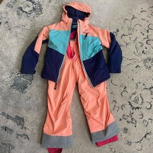 Marmot girls ski snow outfit size medium winter set jacket bibs coral aqua navy